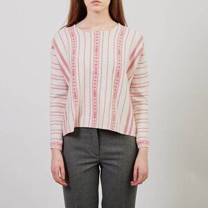 Maje Offwhite Pink Striped Cropped Long Sleeve  Oversized Sweater Mauve size S